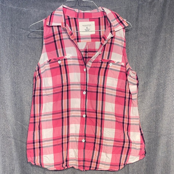 Sonoma Tops - Sonoma Pink and White Plaid Sleeveless Shirt